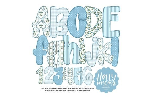 Cottage Chic Doodle Alphabet - Blue Font