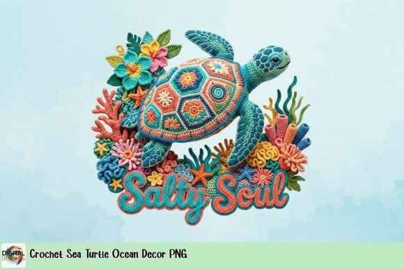 Enhance Your Designs with Crochet Sea Turtle Ocean Decor PNG