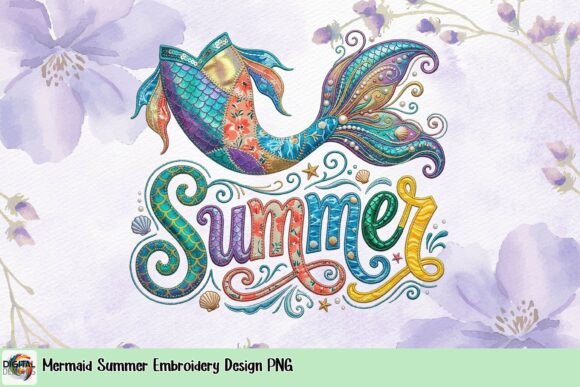 Mermaid Summer Embroidery Design PNG: A Vibrant Addition to Your Craft Projects