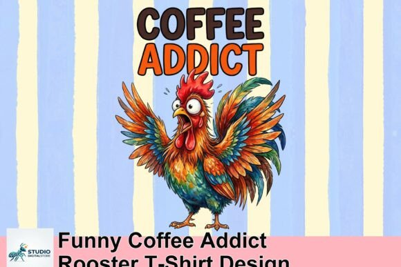 Quirky and Humorous Funny Coffee Addict Rooster T-Shirt Design